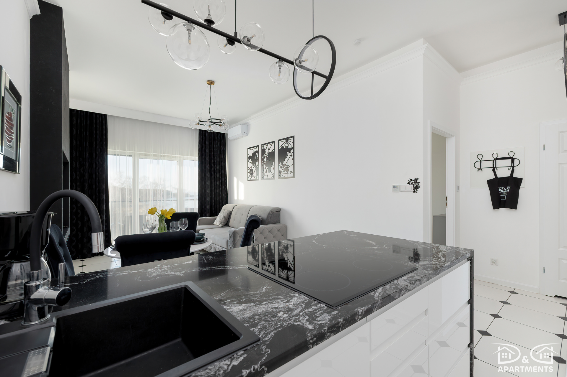 Kuchnia i salon apartamentu Dziwnów Spadochroniarzy Polskich 10 D